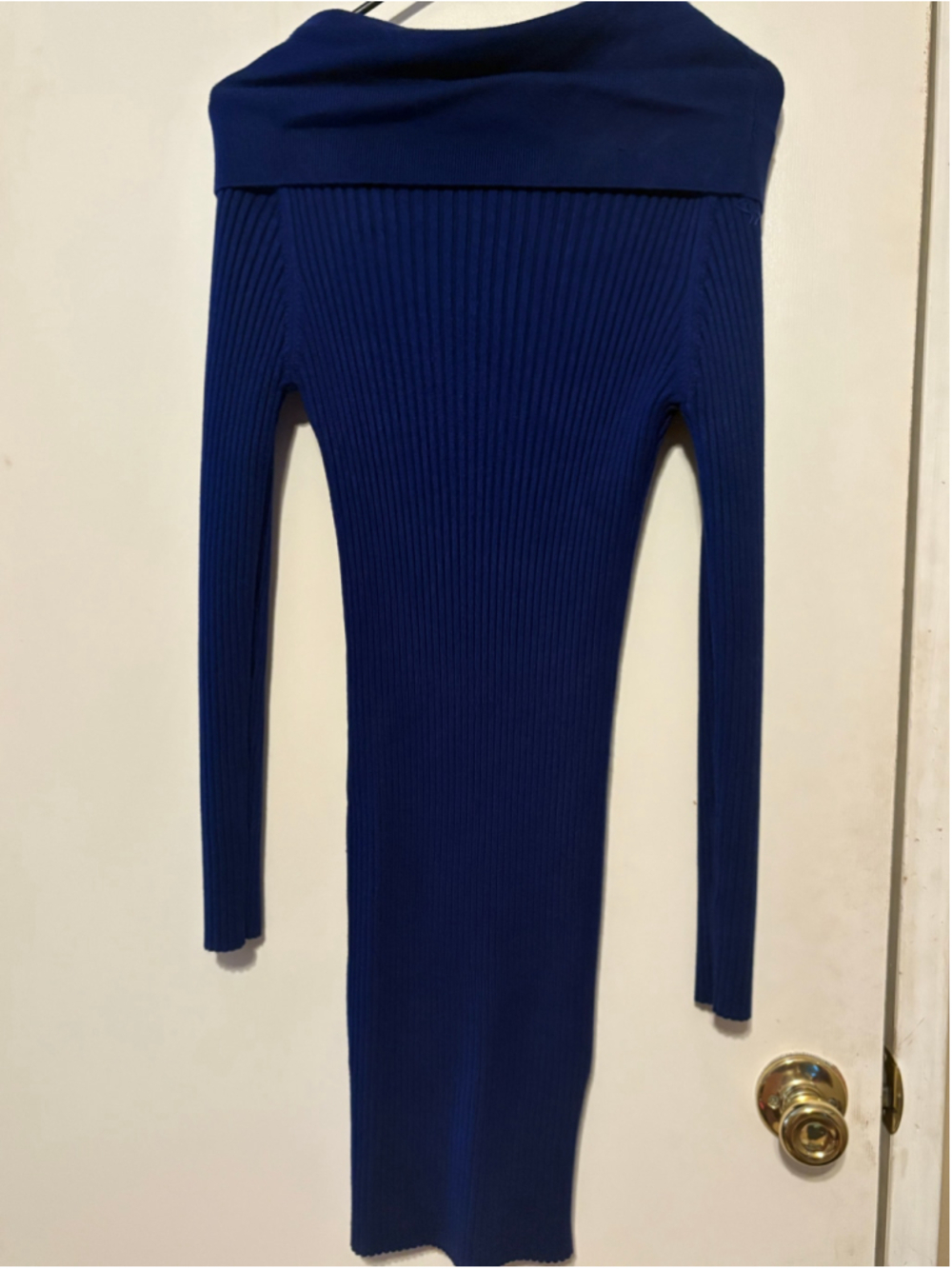 Women's Unbranded Blue Ribbed Off-Shoulder Midi Dress Size L - Picture 2 of 3